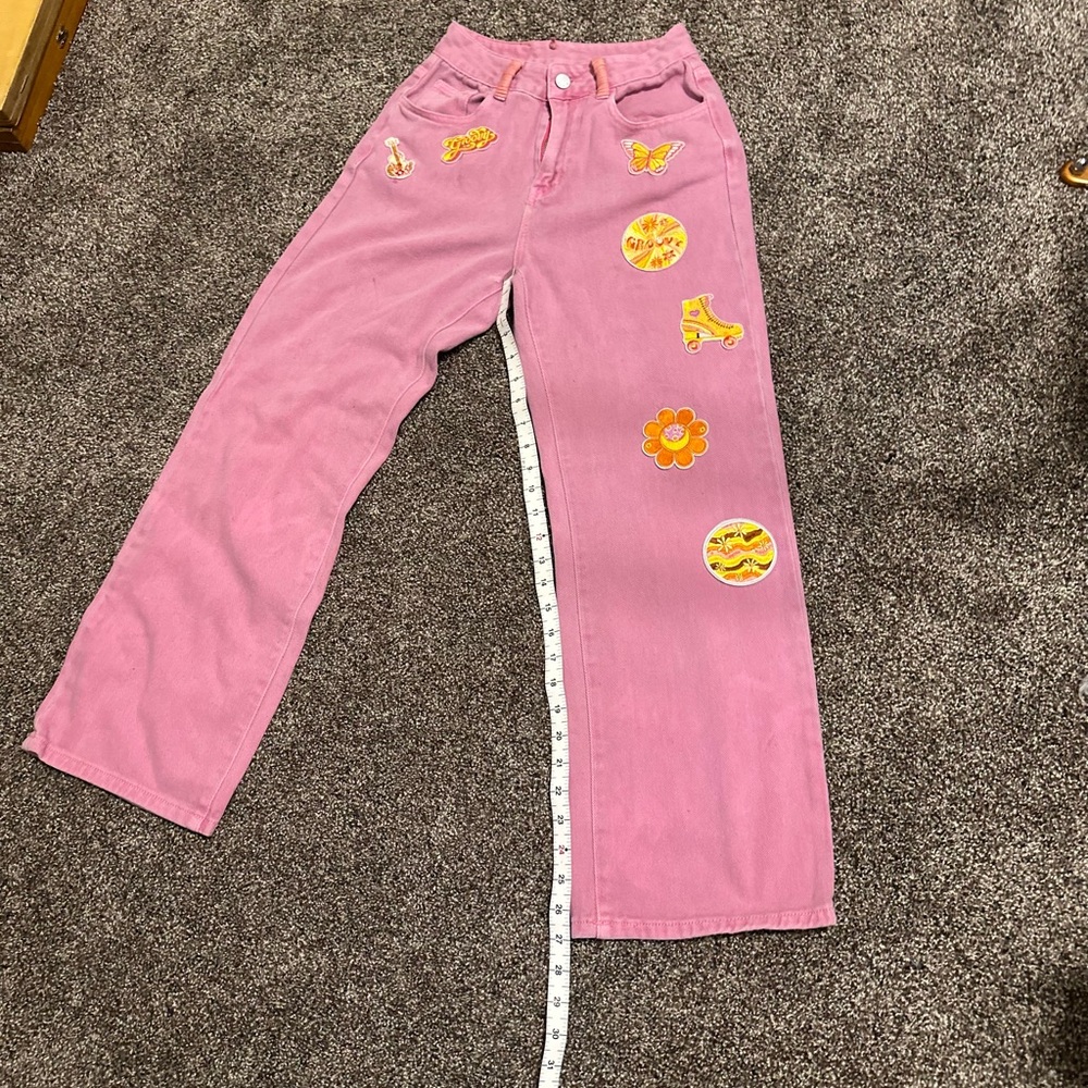 Redhawk Designs Hand Crafted Pink High Rise Jeans w/Fun Patches & Deerskin sz 26 - Picture 6 of 8